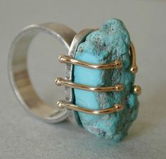 Silver And Gold Ring, Stone Setting, Handmade Rings, Contemporary Jewelry, 14kt Gold, Morganite, Stone Ring, Turquoise Jewelry, Statement Ring