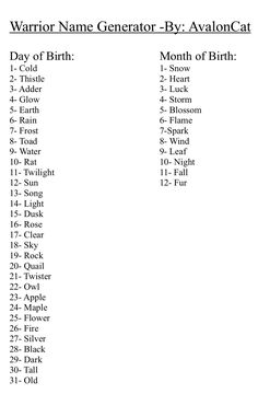 the warrior name generator - hy - avlon cat is shown in black and white