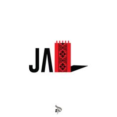 the word jal written in black and red on a white background with an ornamental design