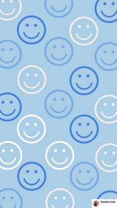 a blue and white background with smiley faces