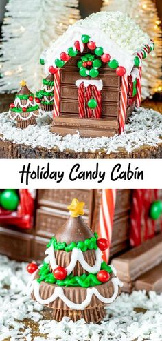 If you are looking for fun ideas for Christmas decorations you have to add this Santa's Candy Cabin to your list. It is a fun craft for kids during Christmas. It's a no bake alternative to a gingerbread house made out of XL HERSHEY'S Milk Chocolate Bars, XL KITKAT®️️ Wafer Bars, and your favorite Christmas candy! Get the pattern for Santa's Candy Cabin and start making memories. AD #HERSHEYS #KITKAT #christmascandy #christmas #gingerbreadhouse #chocolate #homemadeinterest Fun Ideas For Christmas, Ideas For Christmas Decorations, Gingerbread House Candy, Chocolate House