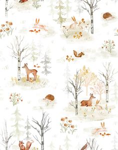 an animal themed wallpaper with trees and animals