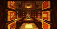 a very large room with lots of shelves and pictures on the walls in minecraft