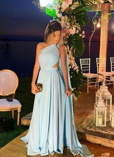 Ice Blue Bridesmaid Dress, Azul Serenity, One Shoulder Prom Dress, Chiffon Sleeves, Long Evening Dress, Party Gown, Custom Size Dresses, فستان سهرة, Gala Dresses