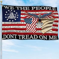 we the people don't tread on me flag with eagle and american flag in background