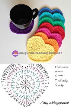 crocheted coasters with coffee cup and saucer