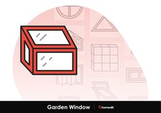 a red box with the words garden window on it's front and bottom corner