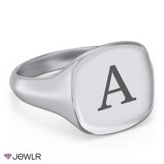 Sophisticated and bold, our men’s cushion shaped signet ring is one that will never go out of style! Personalize with engraved initials on the ring’s flat surface to represent you, your significant other, or a loved one. Customize in your choice of sterling silver or white, yellow, and rose gold. Whimsical Ring, Engraved Initials, Signet Ring Men, Mother Rings, Mens Engagement, Princess Cut Rings, Infiniti Logo, Significant Other, The Ring