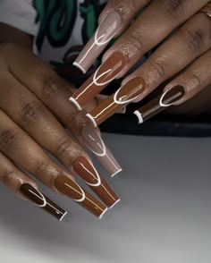 Nails Brown Acrylic Nails Design, Brown Acrylic Nails, Pedicure Designs, Fall Acrylic Nails, Long Acrylic Nails Coffin, Coffin Nails Long, Pink Acrylic Nails