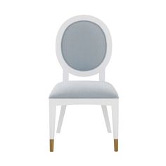 a white chair with a grey seat and gold legs