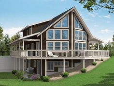 051H-0432: Two-Story House Plan Designed for a Mountain View; 2039 sf, 3 Bedrooms, 2 Baths, Abundant Windows, Wrap-Around Deck Waterfront House, Mediterranean Luxury, Unique Vacations, Country Craftsman, Wrap Around Deck, Mountain House Plans, Contemporary Cottage