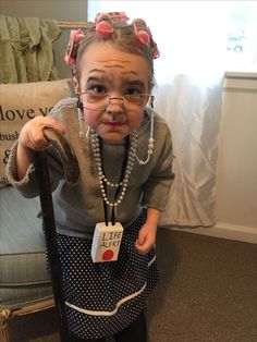 Kids Old Lady Costume, 3 People Halloween Costumes, Grandma Costume, Lady Makeup