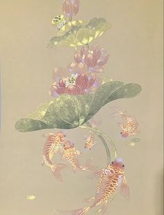 Korean Painting, Art Collage Wall, Ethereal Art, Dreamy Art, Cute Wallpaper Backgrounds, Goldfish, Chinese Art, 그림 그리기, Botanical Art