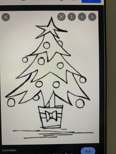 a drawing of a christmas tree in a pot with presents on it's bottom