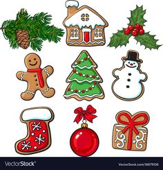 christmas cookies and decorations on a white background