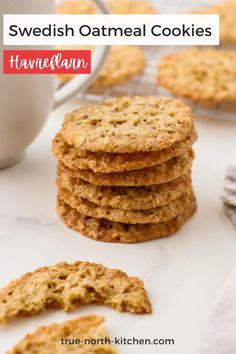 Stack of Swedish Oatmeal Cookies next to a cup of coffee. Scandinavian Desserts, Crispy Oatmeal Cookies, Norwegian Cuisine, Swedish Dishes, Oatmeal Cookie, Oat Cookies