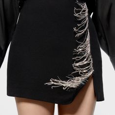 Zara Jeweled Mini Skirt - Blogger Favorite And Limited Edition! Sold Out Online And In-Store. Nwot! Brand New! Size Xsmall! Zara Mini Skirt, Rhinestone Skirt, Tassel Skirt, Zara Mini, Hip Skirt, Faux Leather Mini Skirt, Skirt For Women, Zara Skirts, Printed Midi Skirt