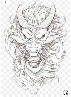 the head of a dragon with long hair and large eyes tattoo design, hd png