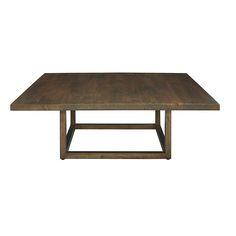 a square wooden table with metal legs on an isolated white background for use as a coffee table