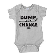 a baby bodysuit with the words dump and change printed on it's chest