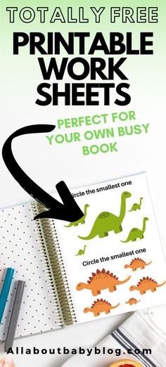 the printable worksheet for your own busy book is shown with an arrow pointing to