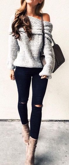 Winter Date Night Outfits, Oversized Sweater Outfit, Cozy Oversized Sweaters, Off The Shoulder Sweater, Winter Leggings, Outfit Jeans, Women Sweater, Fall Winter Style