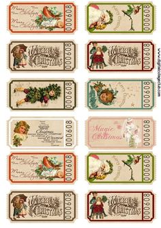 christmas gift tags with santa claus and elves