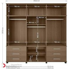 an image of a closet with measurements for the drawers and shelves on each shelf in front of it