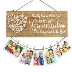 PRICES MAY VARY. The grandkids photo frame is measured about 13.4 x 5.5 inches,which is sturdy, durable to be hung for a long period of time without falling off. The wooden wall decoration can be used to hang photos and paintings of grandson or granddaughter. When grandmother and grandfather miss their grandchildren, they can easily view these photos to remember the good things about their grandson granddaughter. The grandkids signs for home decoration ,it make the wooden photo clips frame a per