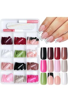 Press on Nails Medium, 288Pcs Glossy Square Fake Nails Kit with Glue and Jelly Tabs, 12Sizes Acrylic Nails Press on Full Cover Artificial False Nails for Women Girls Fingernails Design Nails Kit, Fingernail Designs, Design Advertisement, Nails Press, Nails Medium, Jelly Nails, Nail Kit, Design Ad, Ad Design