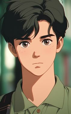 an anime character with black hair and green shirt