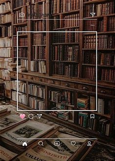 an old library filled with lots of books next to a white rectangle on the wall