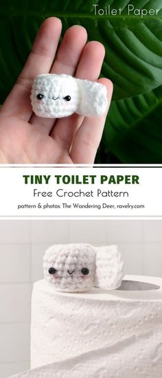 the tiny crochet toilet paper is in someone's hand