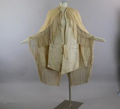 Antique Victorian Civil war era  ruched cape with quilted lining long hand knotted fringe trim Victorian Shawl, Silk Cape, Knotted Fringe, Fringe Shawl, Silk Quilt, Ivory Silk, Antique Clothing, Fringe Trim, Antique Lace