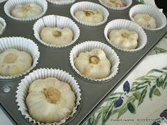 there are many muffins in the pan ready to be baked