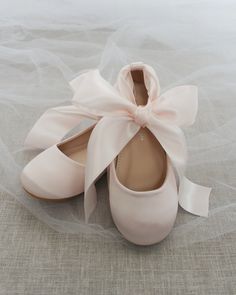 Spring Wedding Shoes With Satin Bow And Round Toe, Spring Wedding Shoes With Satin Bow, Wedding Shoes With Bow And Round Toe, Spring Ballet Flats With Satin Bow And Closed Toe, Pink Ballet Flats With Bow And Round Toe, Pink Flats With Bow And Round Toe, Blush Pink Shoes, Preppy Family, Flower Girls Shoes