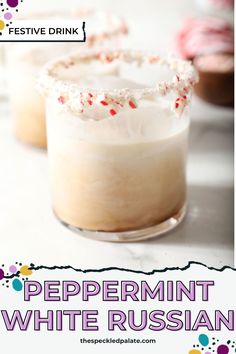 peppermint white russian cocktail recipe with text overlay