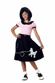 Child's 50s Sock Hop Costume Poodle Skirt Halloween Costume, Poodle Skirt 50s, Girls Poodle Skirt, Sock Hop Costumes, Poodle Skirt Costume, Poodle Skirt Outfit, Poodle Dress, 50s Costume, Grease Costumes