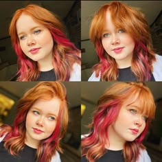 Ginger Hair With Streaks Of Color, Pink And Ginger Hair, Ginger And Pink Hair, Dipped Hair, New Hair Look, Red Hair Inspo, Hair Color Options, Ginger Hair Color, Halo Hair