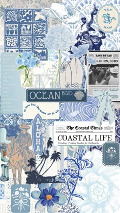 a collage of blue and white images with the words ocean blvd on it