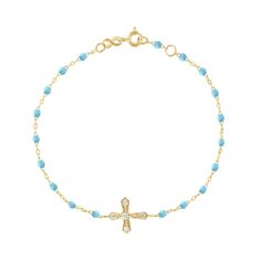 Gigi Clozeau - Classic Cross Vintage Diamond Turquoise bracelet, Yellow Gold, 6.7 Elegant Turquoise Cross Jewelry, Bracelet Rose Gold, Cross Bracelet, Resin Beads, Gold Cross, Summer Jewelry, Vintage Bracelets, Vintage Diamond, Or Rose