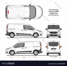 the ford transit connect van is shown in three different views, including front and back view