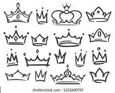 hand drawn crowns set on white background