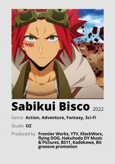 the poster for sabikiu bisco, an action adventure fantasy film with red hair and green eyes