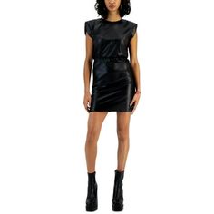 Manufacturer: Tinsel Style Type: Sheath Dress Collection: Tinsel Sleeve Length: Cap Sleeves Material: 100% Polyester Fabric Type: Faux Leather Specialty: Ruched Sku: BH5755464 Size: XL.  Color: Black.  Gender: female.  Age Group: adult. Leather Dress Outfit, Hot Costume, Mini Dress Hot, Womens Sheath Dress, Mini Sheath Dress, Leather Lingerie, Black Sheath Dress, Knee Dress, Dress Zipper