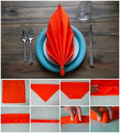 how to fold an origami napkin on a plate with forks and spoons