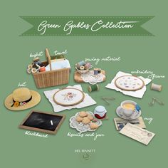 the green gatherer's collection is displayed on a table with other items and papers