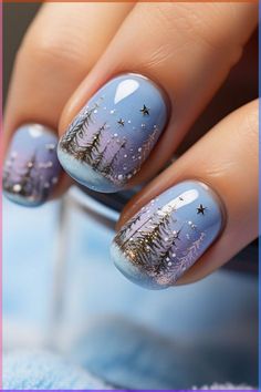 Frozen Nail Art, Nail Art Noel, Tree Nails, Seasonal Nails, Winter Nail Art, Winter Nail Designs