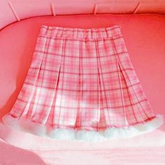 Pink White Girl Cute Frenum Plaid Pleated Skirt MK15582 - KawaiiMoriStore Pink Plaid Skirt, White Grid, Plaid Pleated Skirt, Kawaii Fashion Outfits, White Fur, Lined Skirt, Kawaii Clothes, Pink Plaid, Plaid Skirts