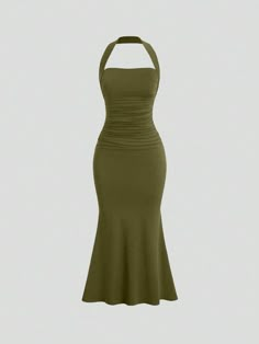 Quince Guest Outfit, Pictures Of Dresses, Plain Dresses, Green Bodycon Dress, Free Dress, Green Maxi Dress, Shein Outfits, Plain Dress, Dressy Dresses